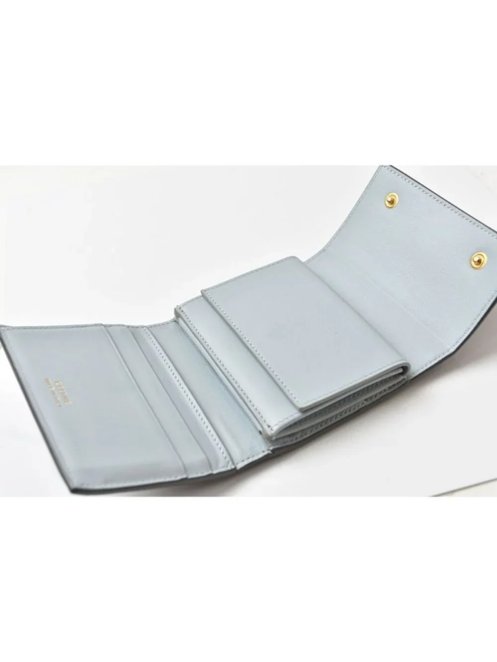 Celine Wallet Mini Small Folded Multi Function Trifold Gray Light Blue Leather